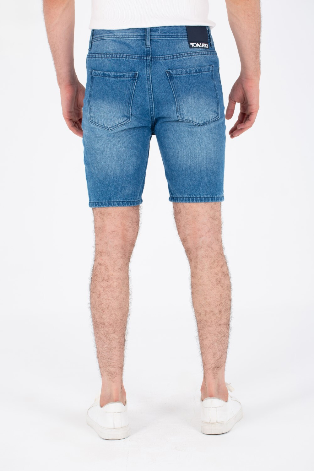 Mens Denim Used Short With Five Pockets And Tomato Patch At The Back