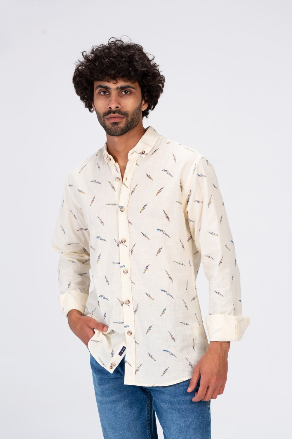 Mens Long Sleeved All Over Print Shirt With A Unique Cut