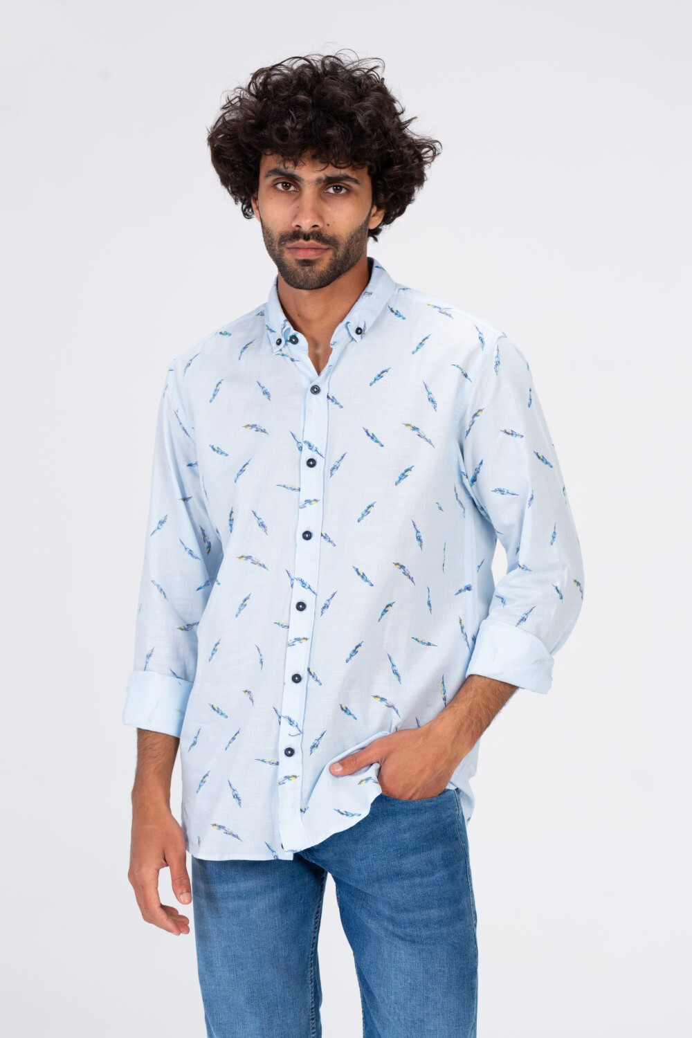 Mens Long Sleeved All Over Print Shirt With A Unique Cut