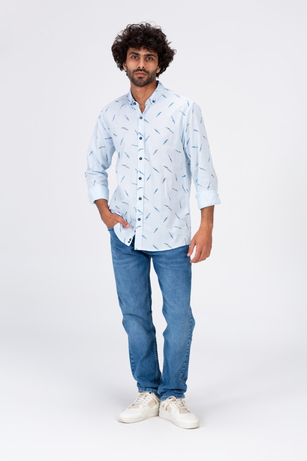 Mens Long Sleeved All Over Print Shirt With A Unique Cut