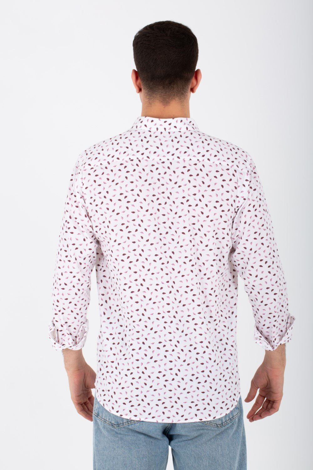 Mens Long Sleeves Slim Fit All Over Print Poplin Shirt
