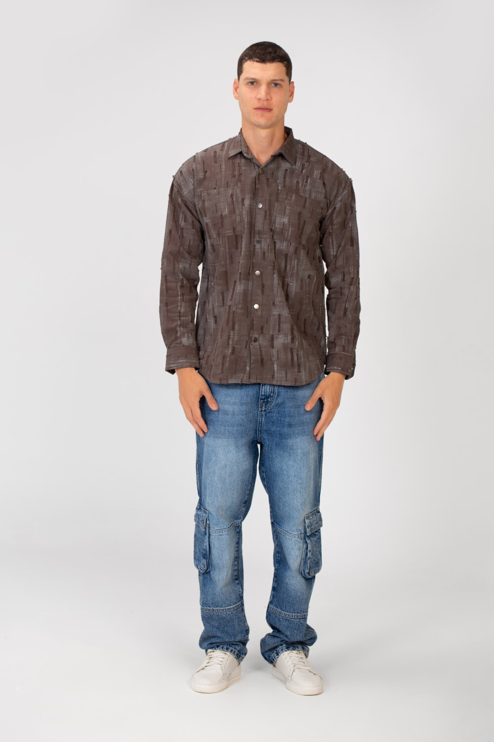 Men's Printed Slim Fit Long Sleeve Shirt With Front Pockets
