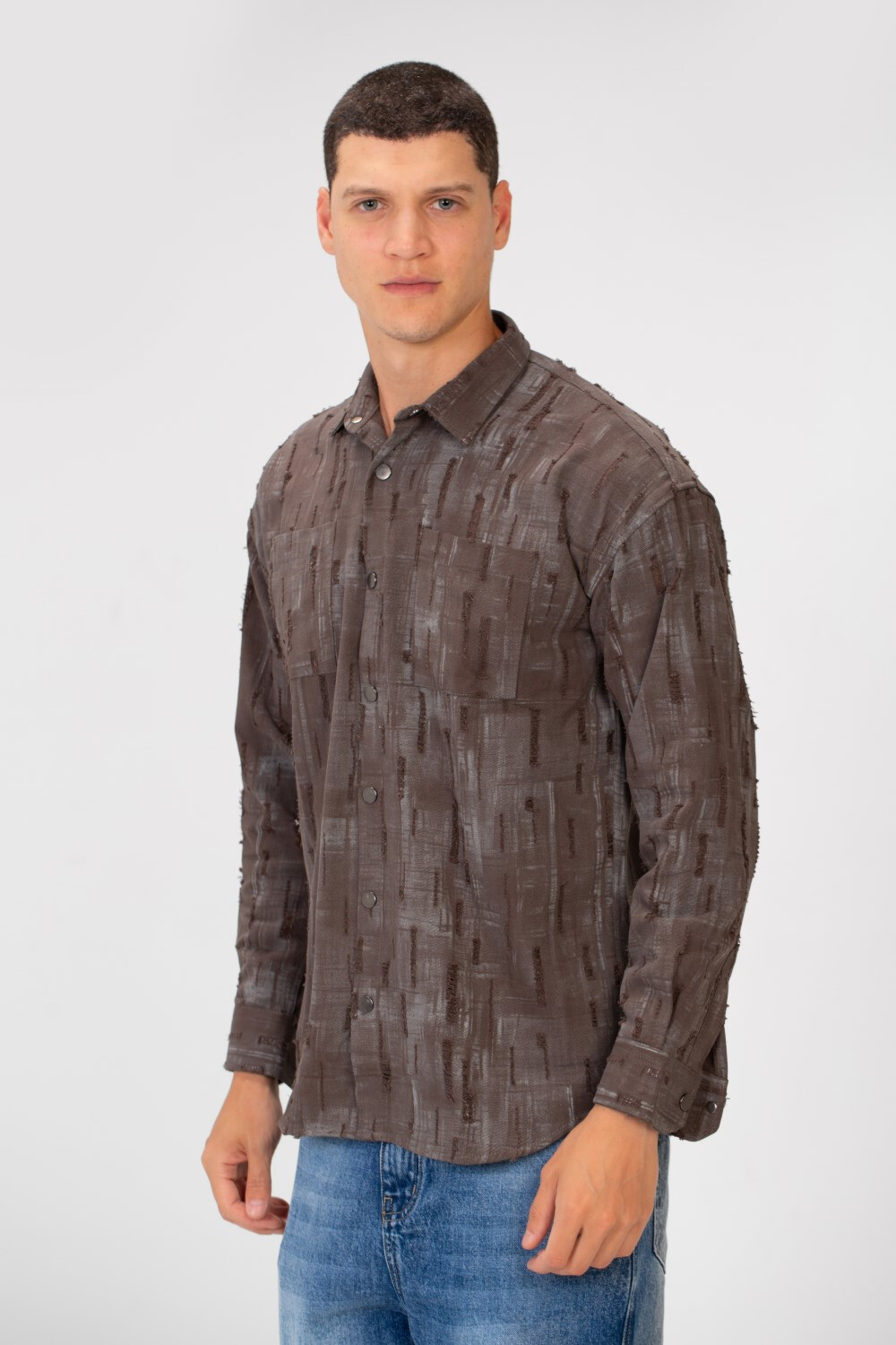 Men's Printed Slim Fit Long Sleeve Shirt With Front Pockets
