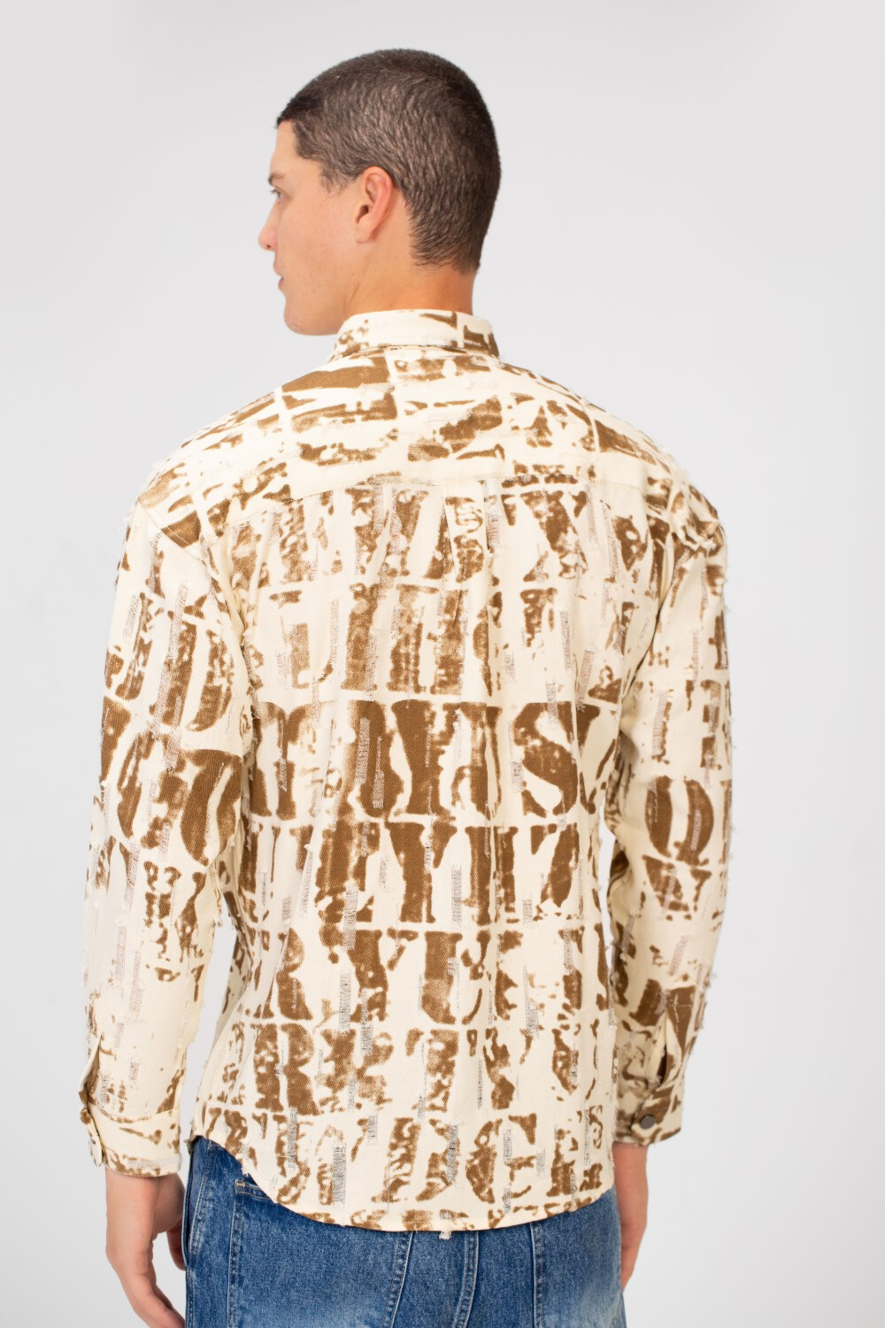 Men's Printed Cutting Slim Fit Long Sleeve Casual Shirt