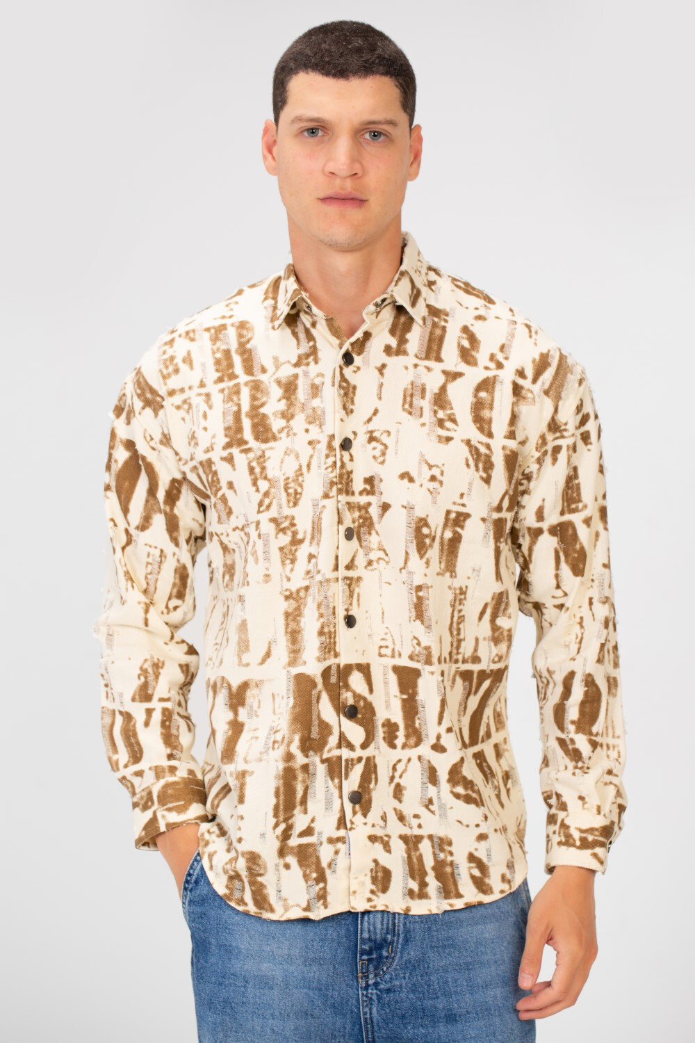 Men's Printed Cutting Slim Fit Long Sleeve Casual Shirt