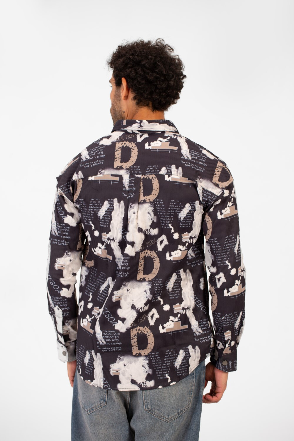Men's Slim Fit All Over Print Long Sleeve Shirt With Front Pocket