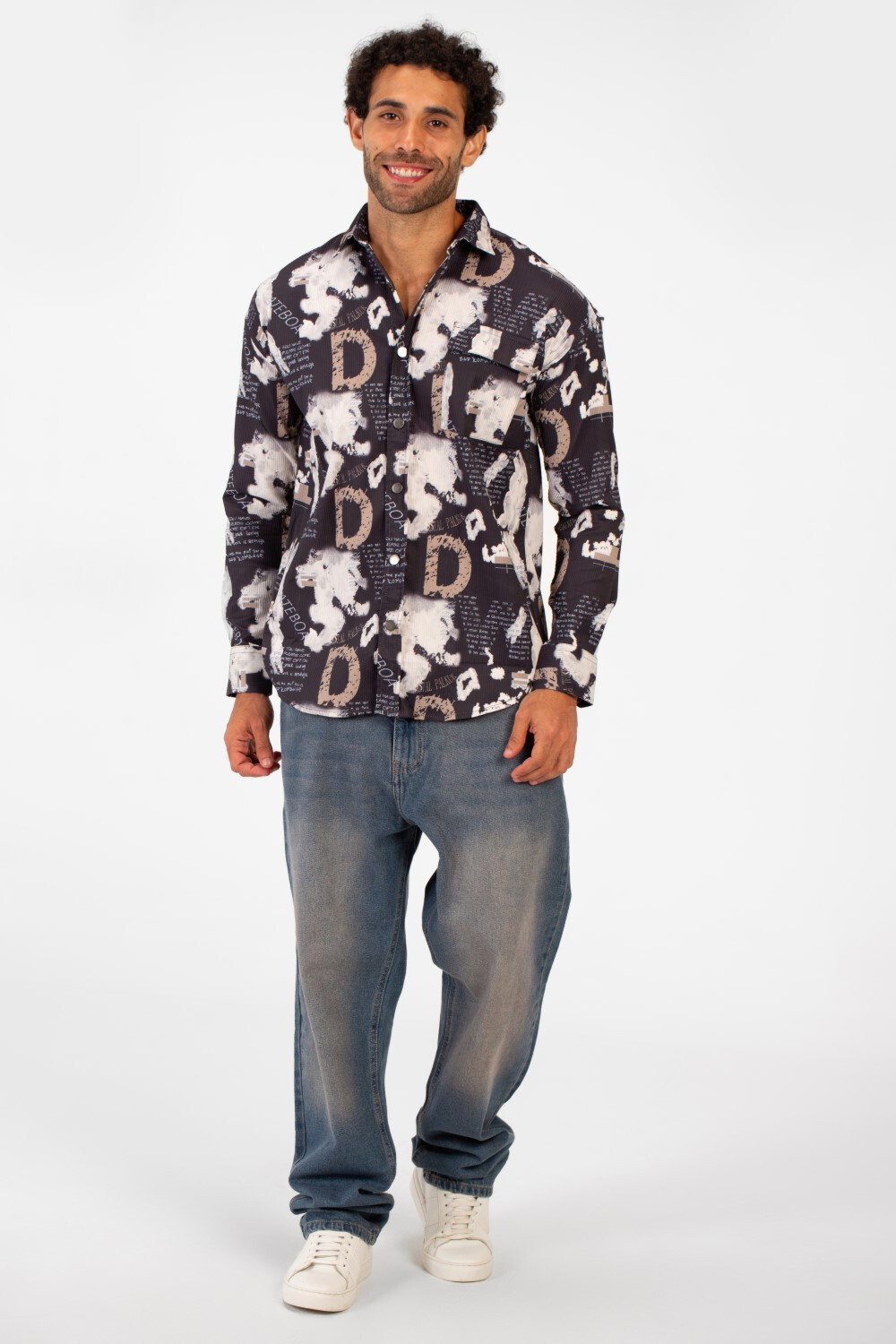 Men's Slim Fit All Over Print Long Sleeve Shirt With Front Pocket