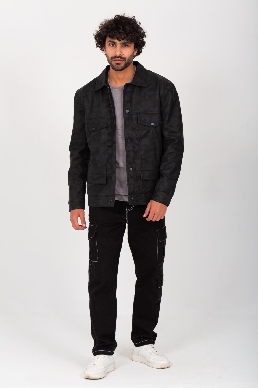 Men's Fashion Casual Full Zipper Leather Jacket With Front Pockets