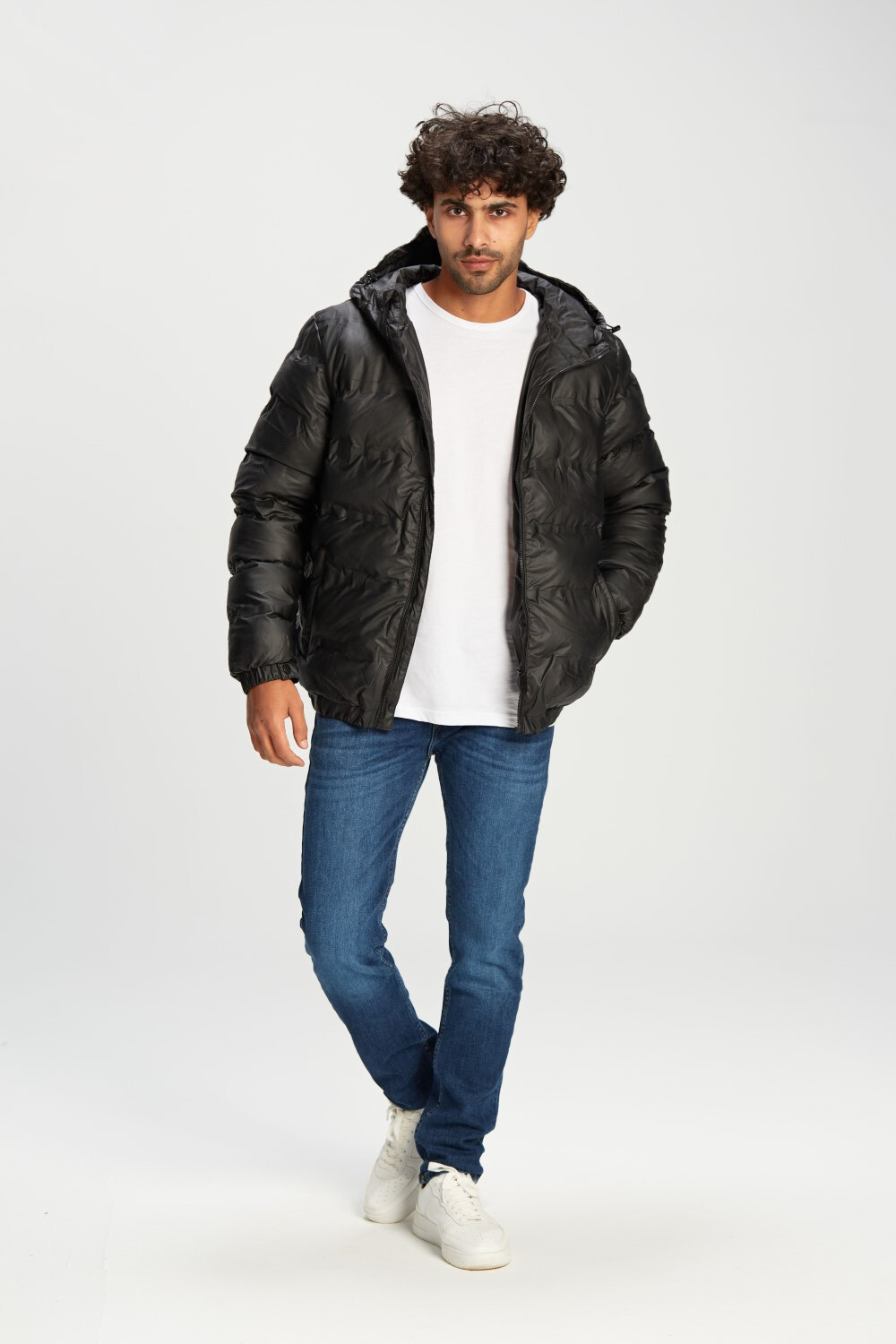 Men's Casual Puffer Basic Full Zipper Hooded Waterproof Jacket