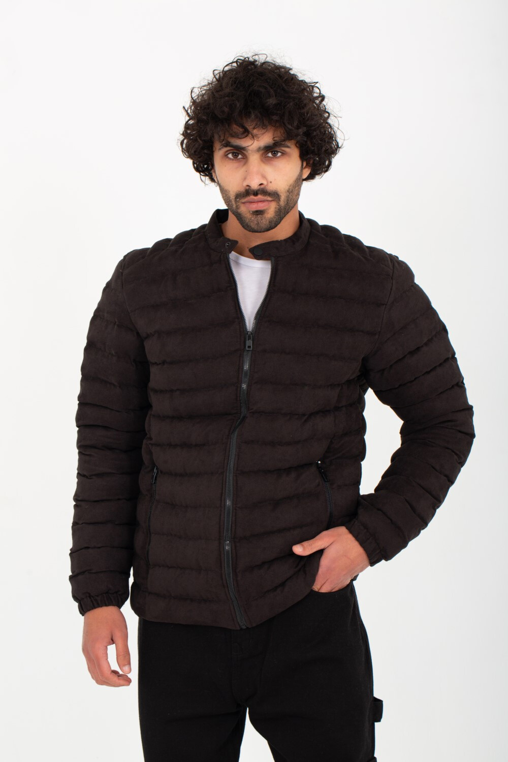 Men's Casual Full Zipper Waterproof Suede Puffer Jacket With Unique Style