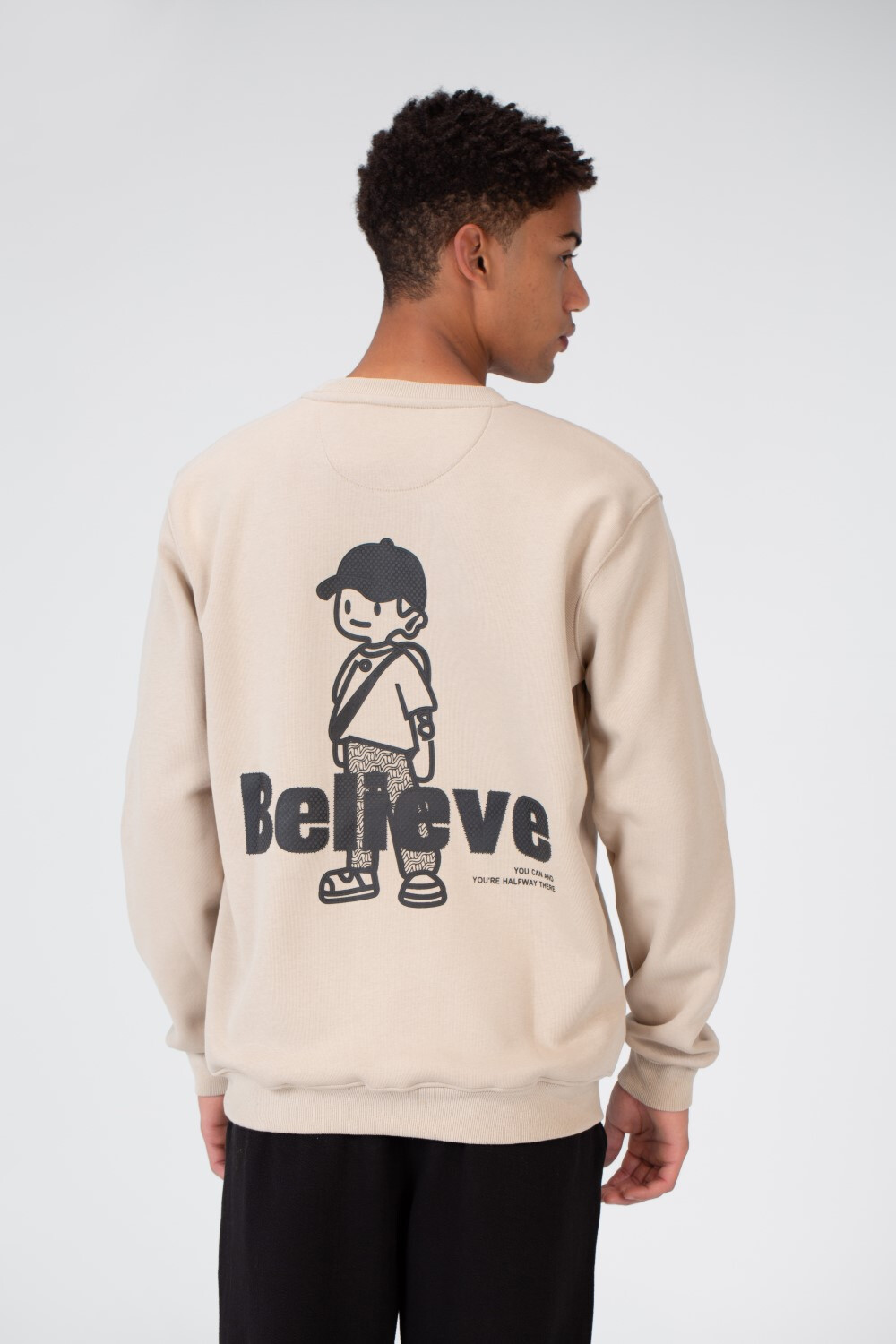 Men's Round Neck Sweatshirt With Front And Back Print