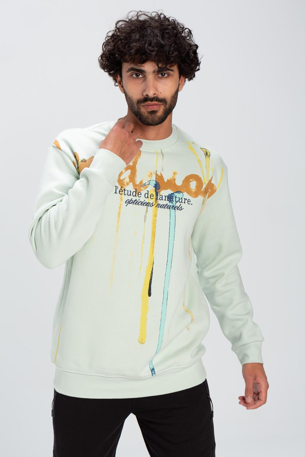 Men's Regular Fit Made Of Comfort Melton Padded Front Printed Sweatshirt