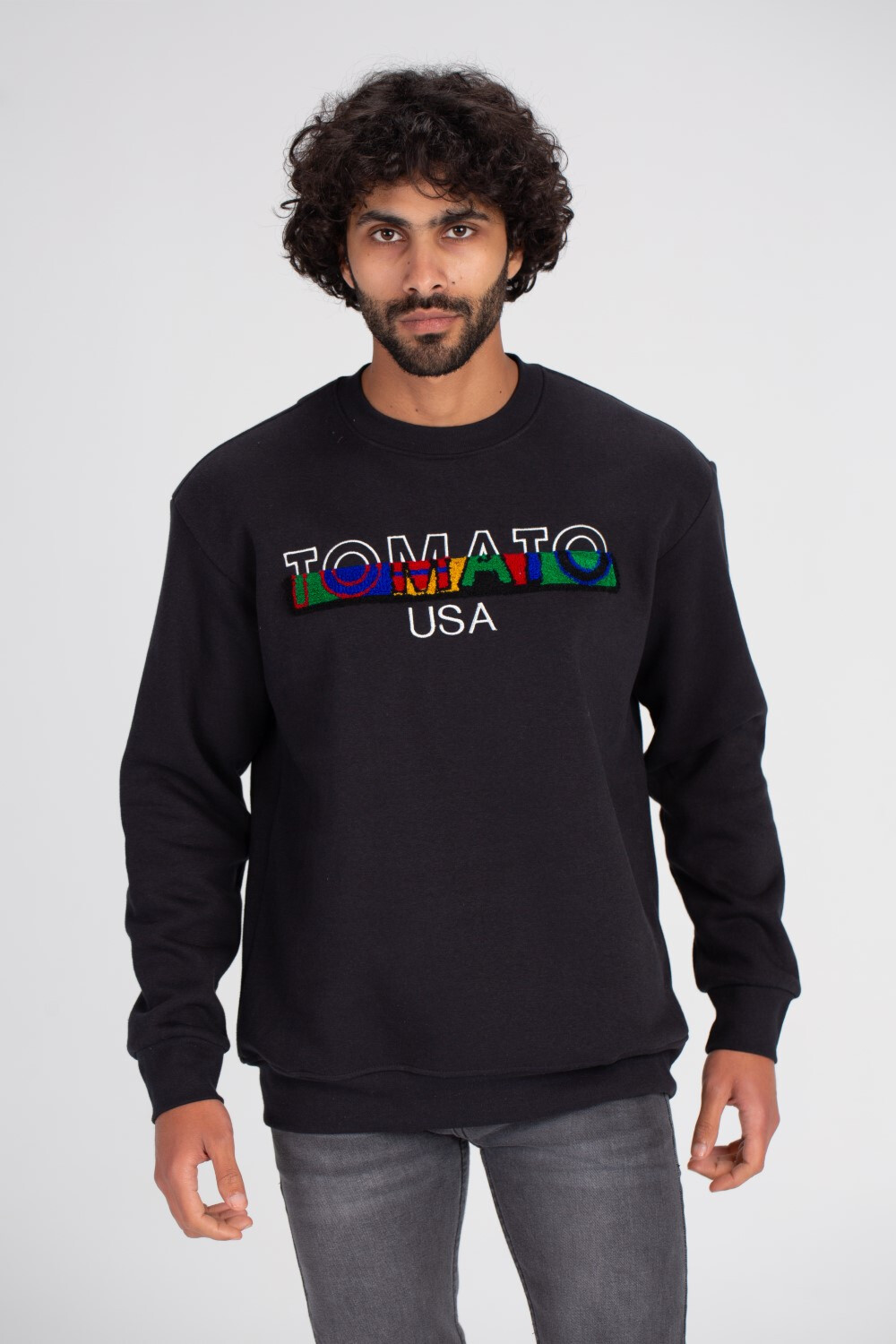Men's Rounded Neck Padded Front Printed Tomato Usa Sweatshirt