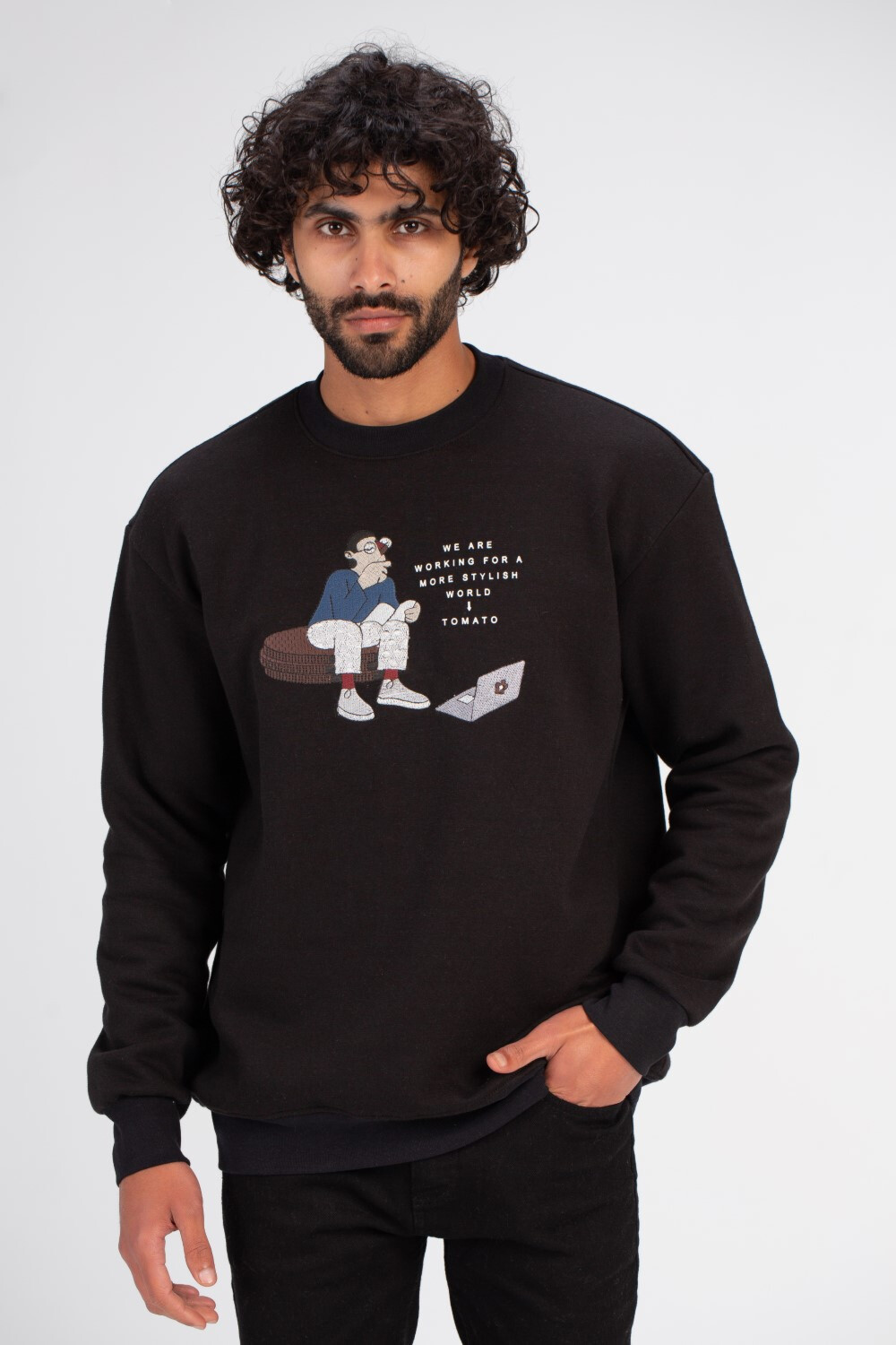 Men's Rounded Neck Padded Front Printed Stylish Design Sweatshirt