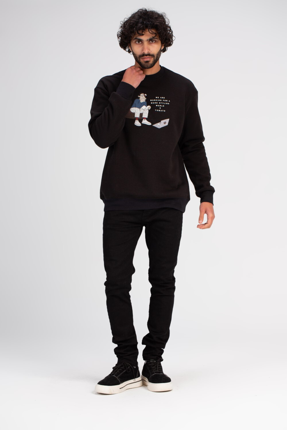 Men's Rounded Neck Padded Front Printed Stylish Design Sweatshirt