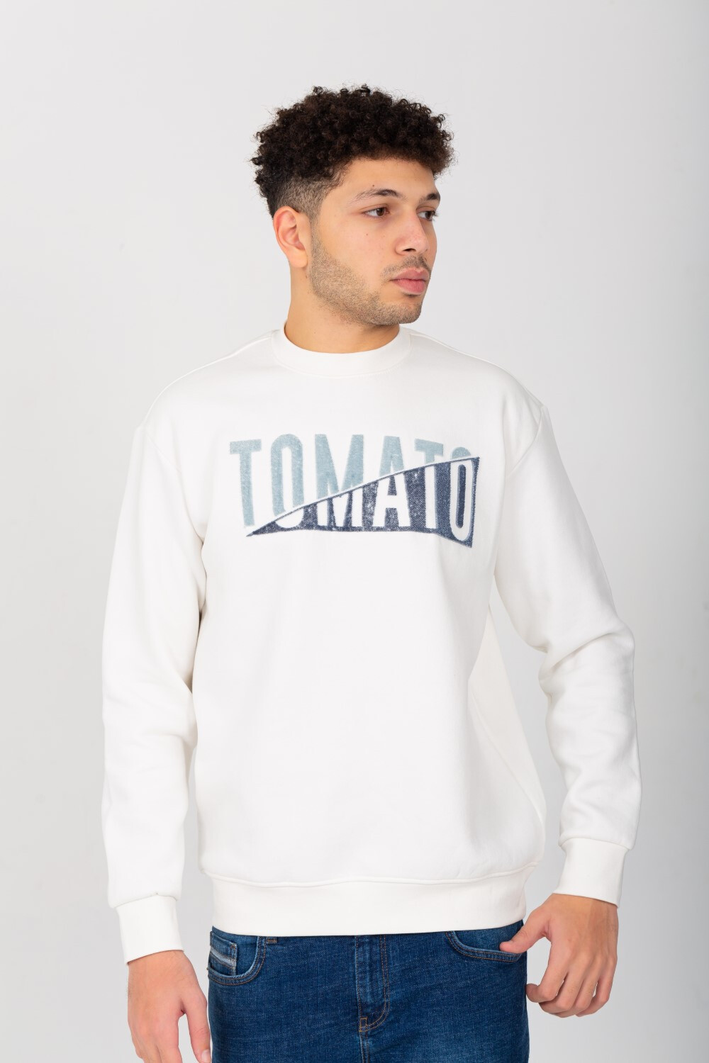 Men's Rounded Neck Padded With Unqiue Modern Front Pattern Sweatshirt