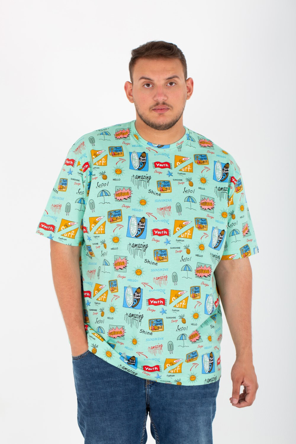 Mens Big Size half sleeves Round T-Shirt With Full Print