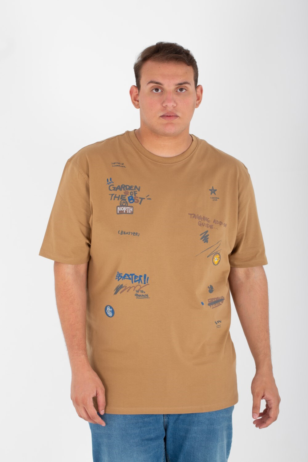 Mens Printed Round Neck T-shirt With Short Sleeves In Cotton Material