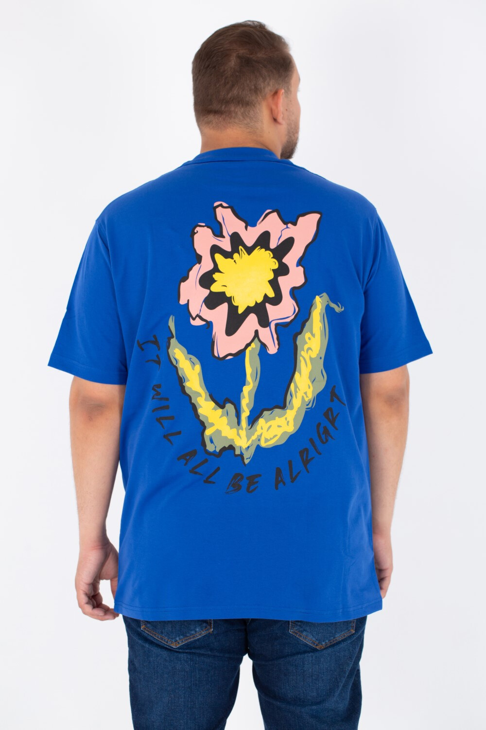 Men's Big Size Round T-shirt Printed On The Front And Back In Summer Melton Material