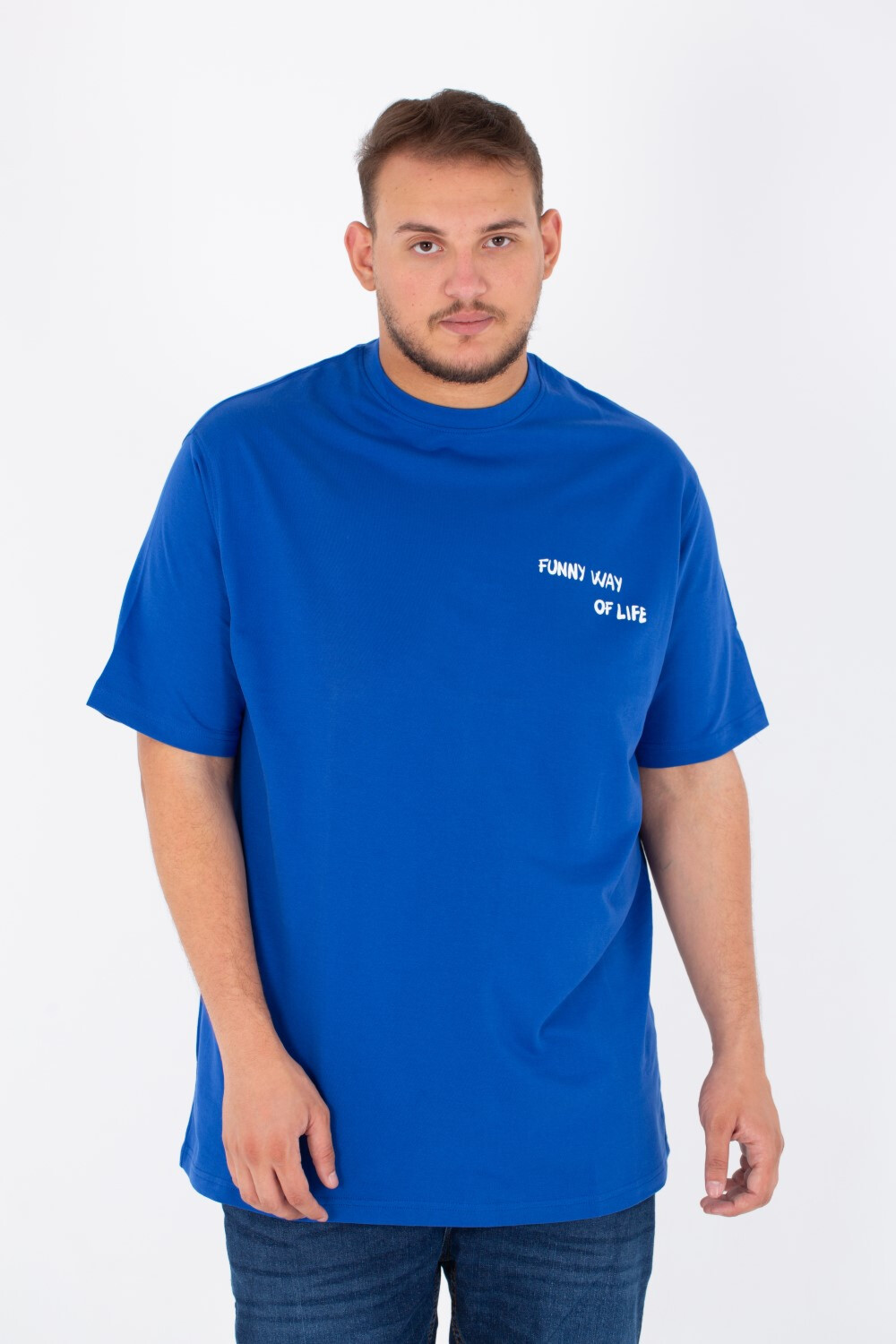 Men's Big Size Round T-shirt Printed On The Front And Back In Summer Melton Material