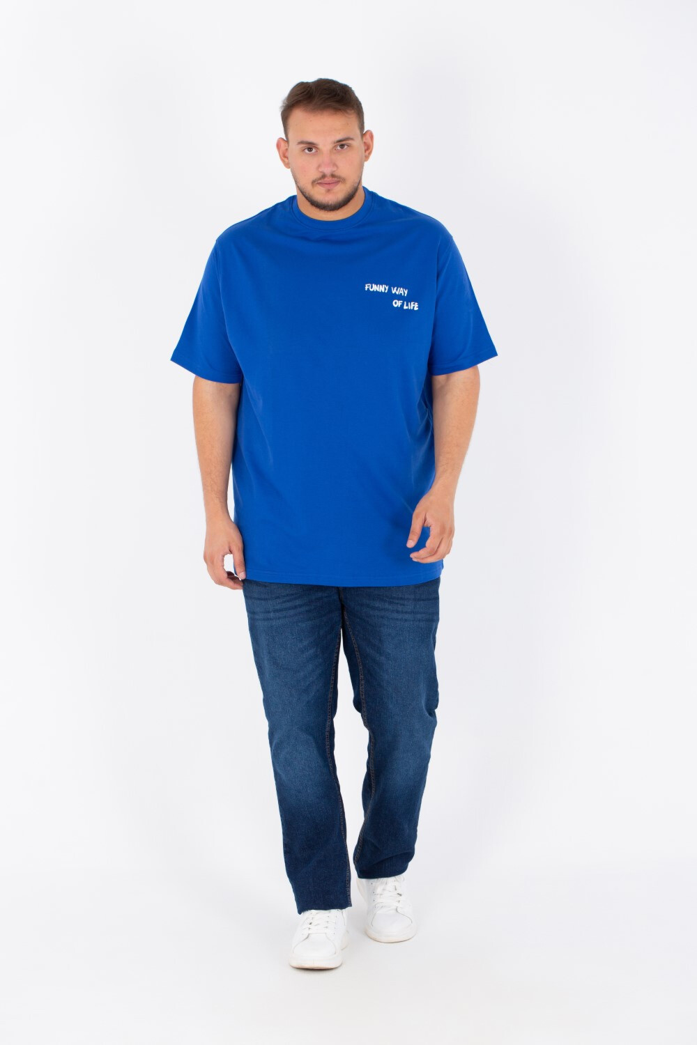 Men's Big Size Round T-shirt Printed On The Front And Back In Summer Melton Material