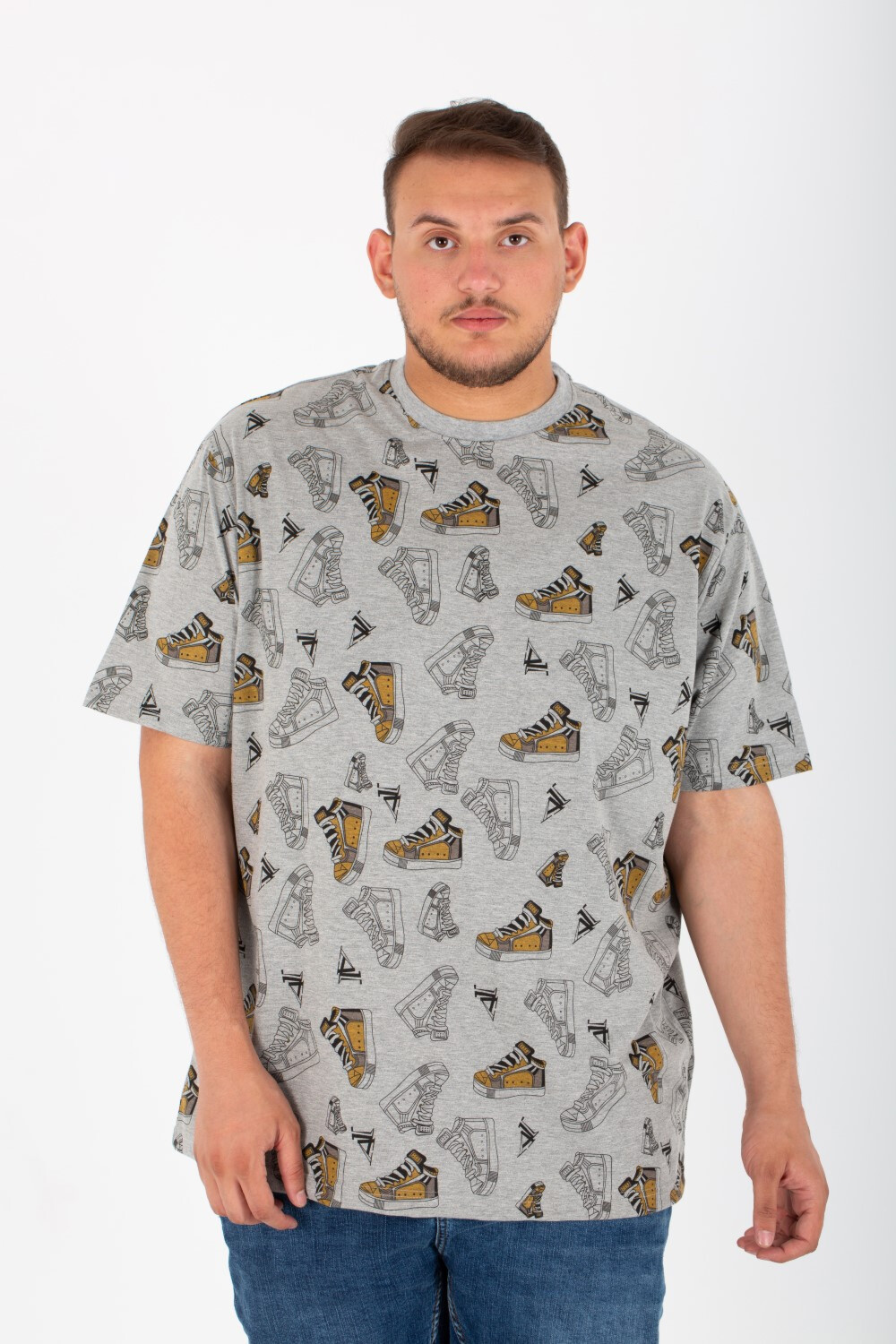 Mens Big Size Round T-Shirt With Short Sleeves And All Over Print