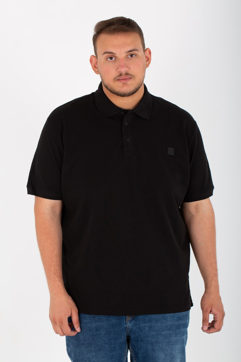 Mens Big Size Basic Solid Polo T-Shirt With Badge Tomato And Short Sleeves