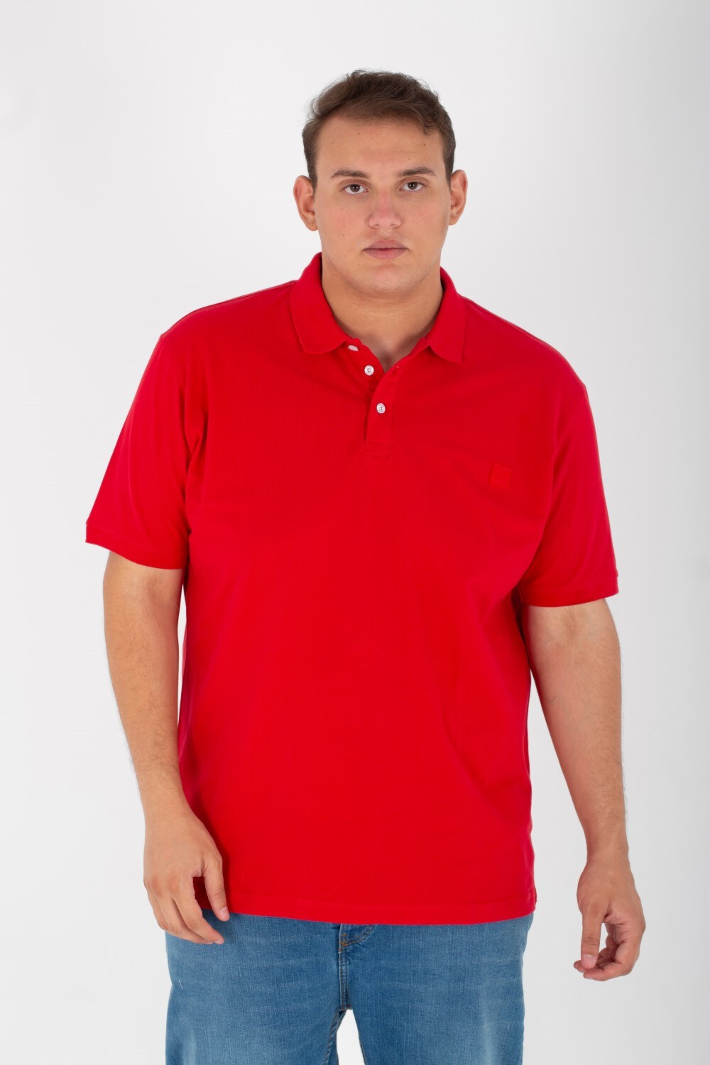 Men's Big Size Plain Basic Short Sleeve Polo T-Shirt In Red