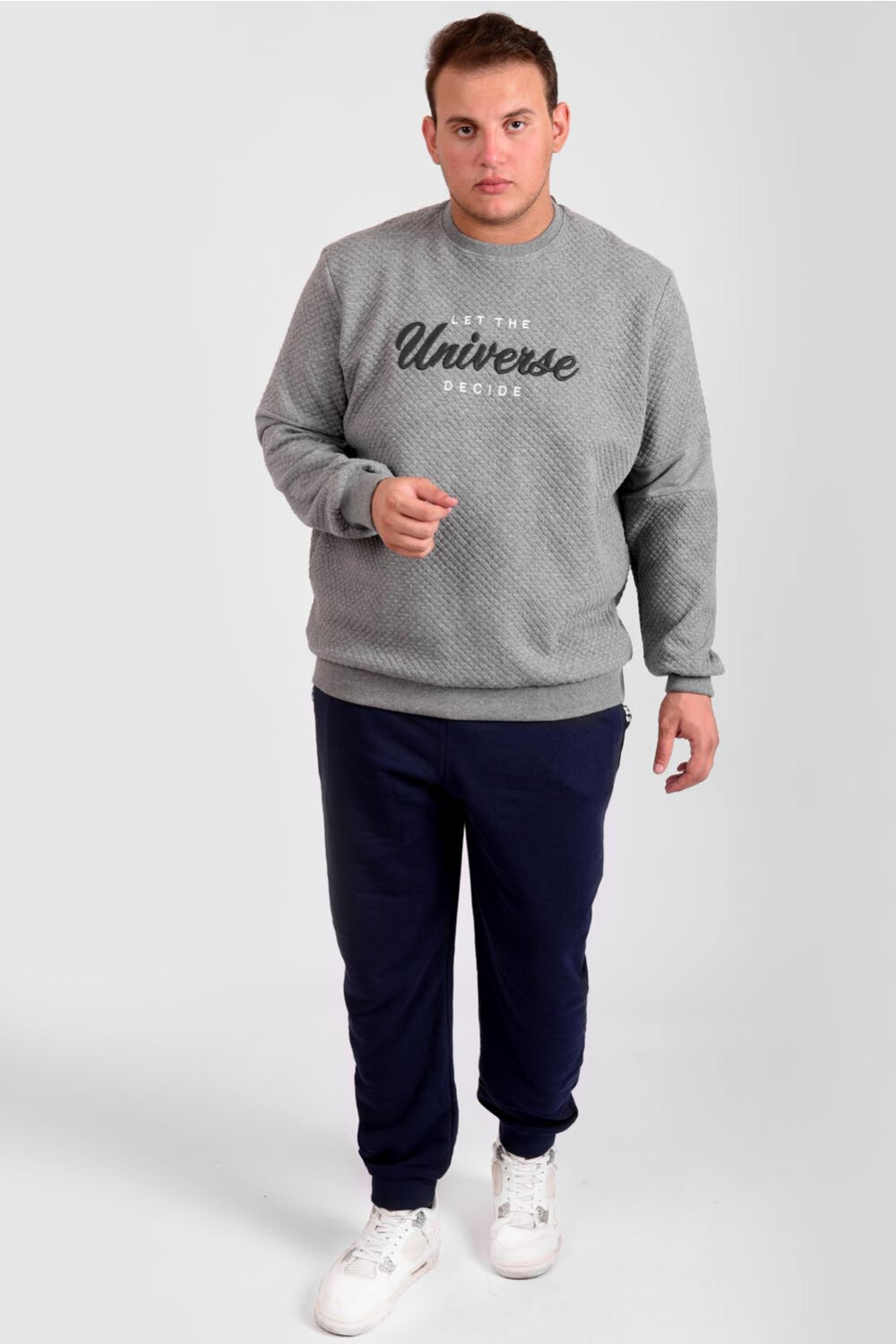 Men's Front Chest Printed Long Sleeve Rounded Neck Big Size Sweatshirt