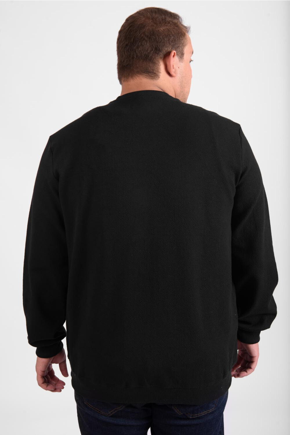 Men's Big Size Long Sleeve Rounded Neck Front Chest Printed Padded Melton Sweatshirt
