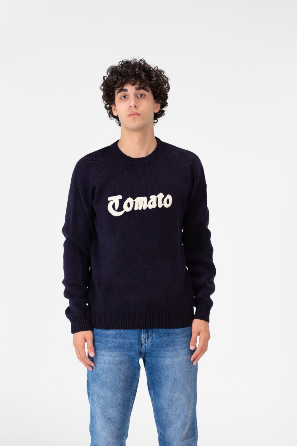 Men's Pullover With A Round Neck And Tomato Print On The Front And Back
