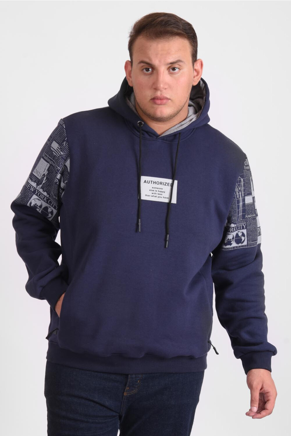 Men's Regular Fit Front Printed Hoodie Melton Basic Padded Big Size Sweatshirt