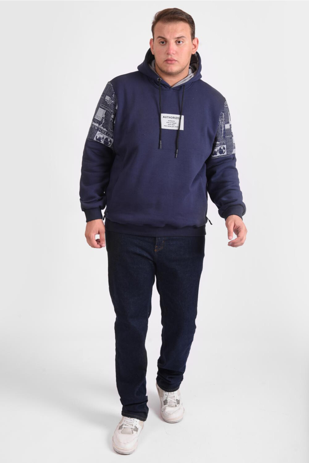 Men's Regular Fit Front Printed Hoodie Melton Basic Padded Big Size Sweatshirt