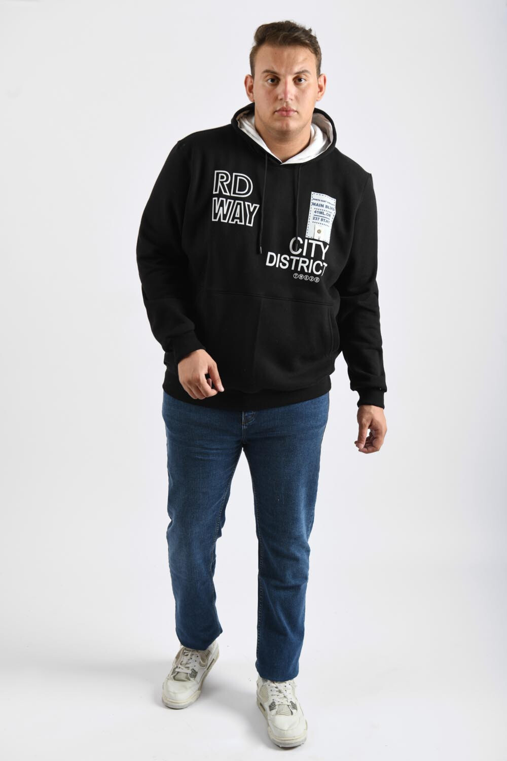 Men's Big Size Hooded Melton Padded Front Printed Hoodie Sweatshirt