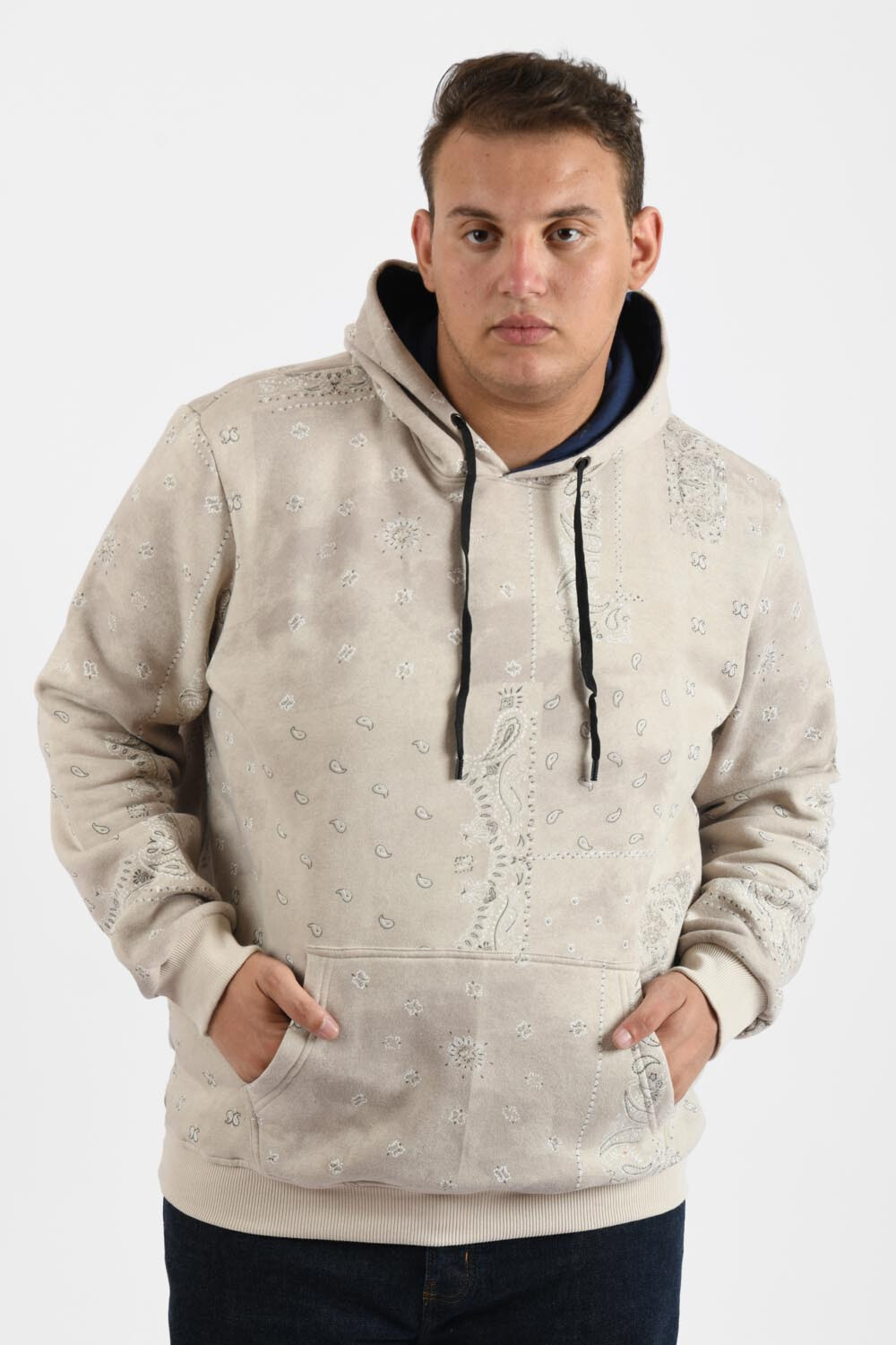 Men's Big Size Hooded Melton Padded Basic Hoodie With Unique Pattern Sweatshirt