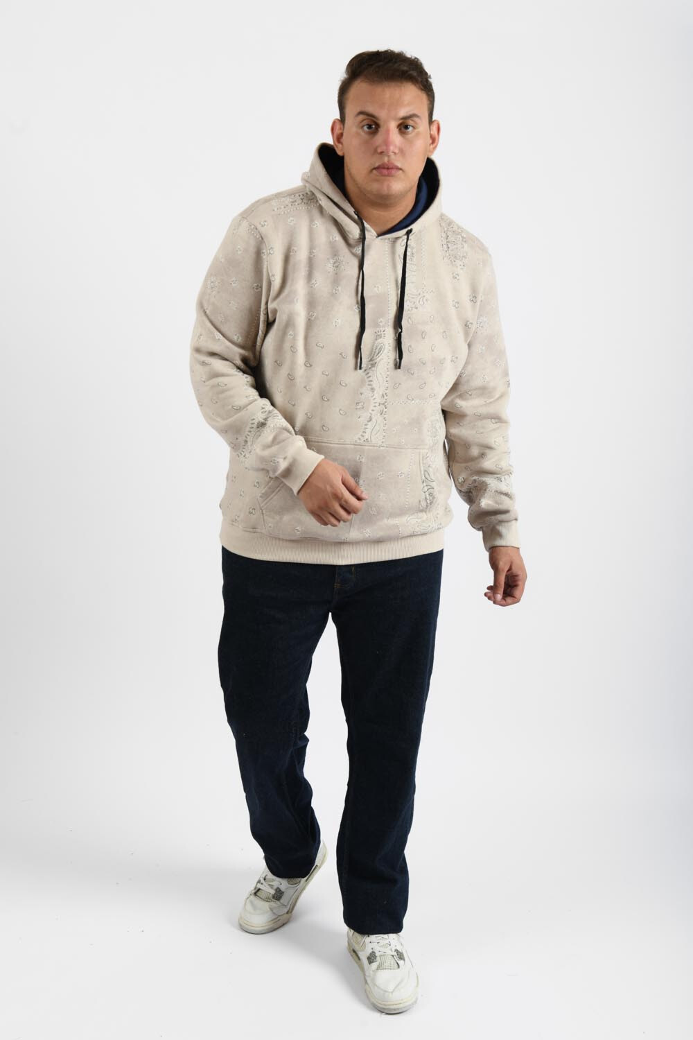 Men's Big Size Hooded Melton Padded Basic Hoodie With Unique Pattern Sweatshirt