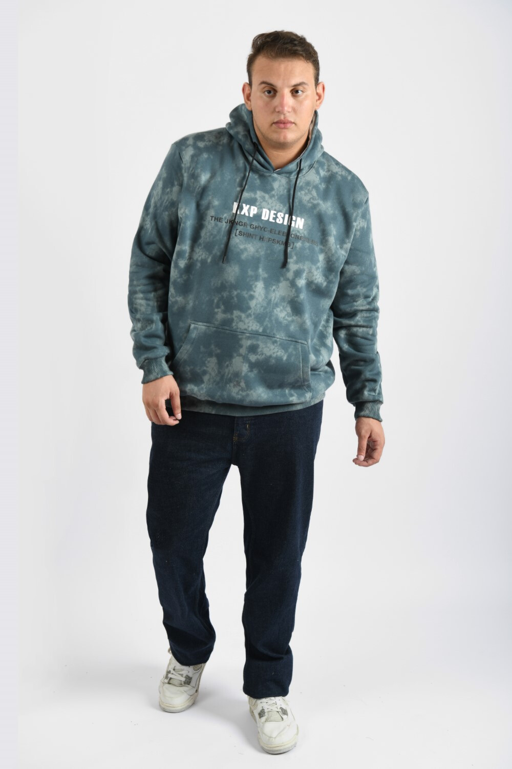Men's Regular Fit Big Size  Hooded Melton Padded Front Printed Hoodie Sweatshirt