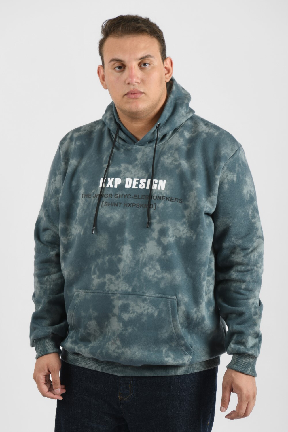 Men's Regular Fit Big Size  Hooded Melton Padded Front Printed Hoodie Sweatshirt