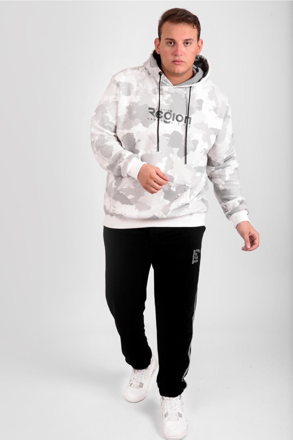 Men's Regular Fit Hooded Big Size Made Of Melton Padded Front Printed Army Hoodie Sweatshirt