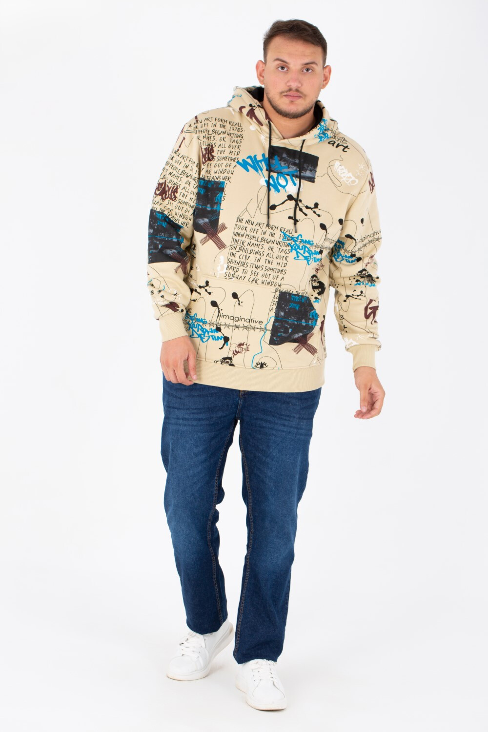 Men's Big Size Hoodie Sweatshirt With Full Print And Melton Material