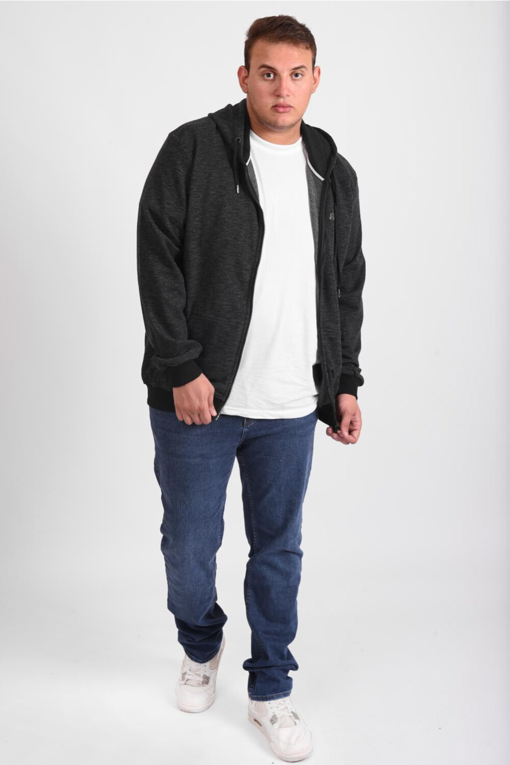 Men's Big Size Padded Hooded Full Zipper Basic Unique Sweatshirt