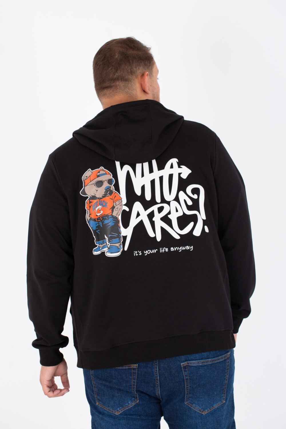 Men's Big Size Sweatshirt With A Front Zipper And A Print On The Front And Back