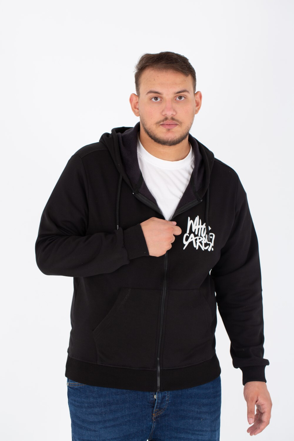 Men's Big Size Sweatshirt With A Front Zipper And A Print On The Front And Back