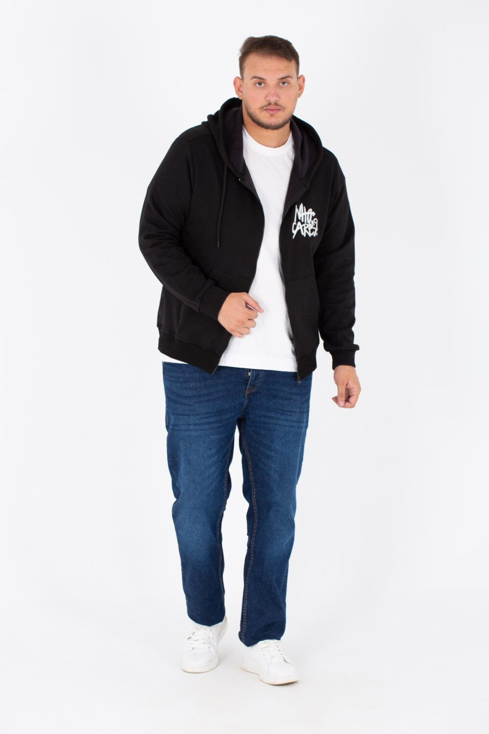 Men's Big Size Sweatshirt With A Front Zipper And A Print On The Front And Back