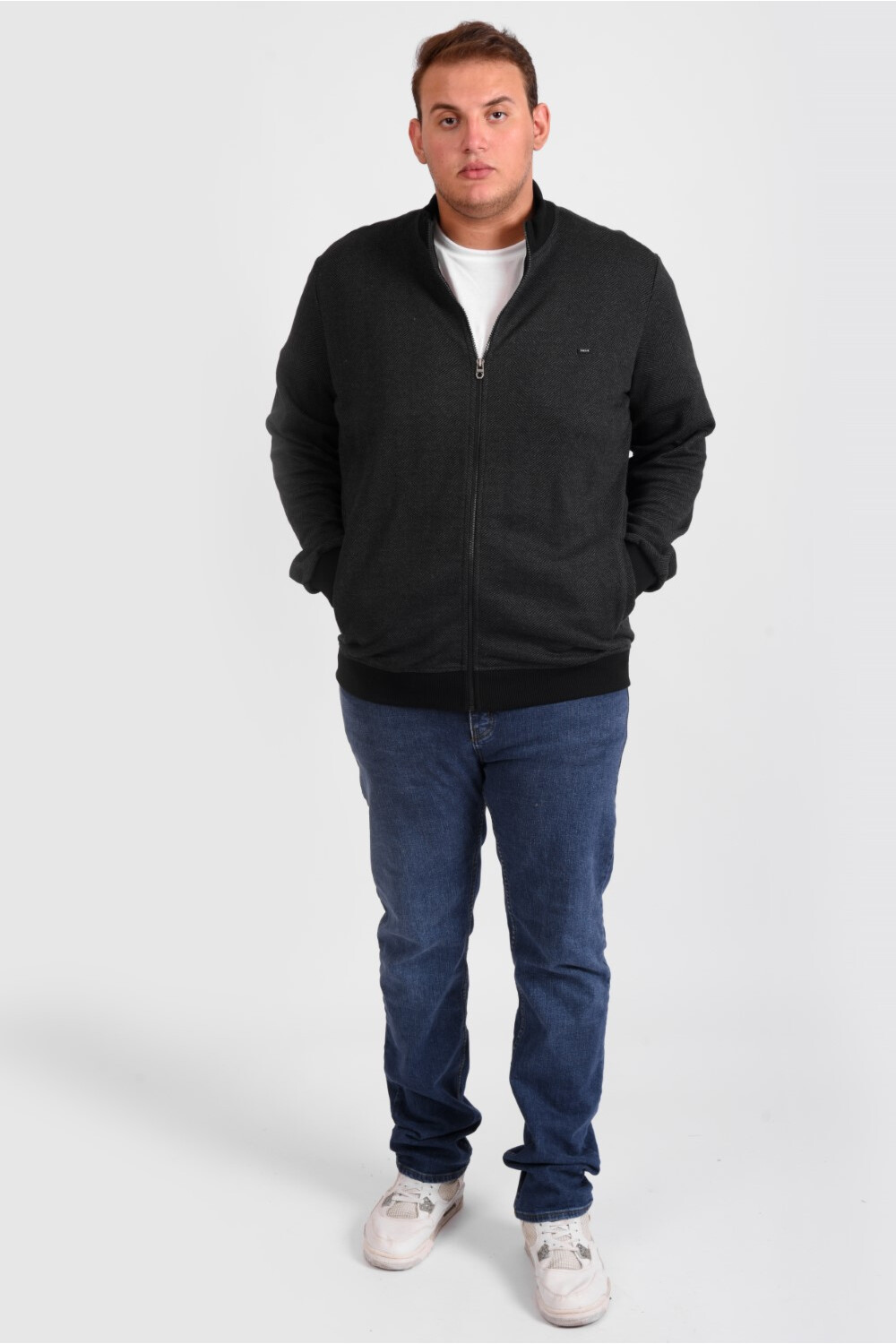 Men's Big Size Full Zipper Padded Basic Melton High Neck Sweatshirt With Unique Style
