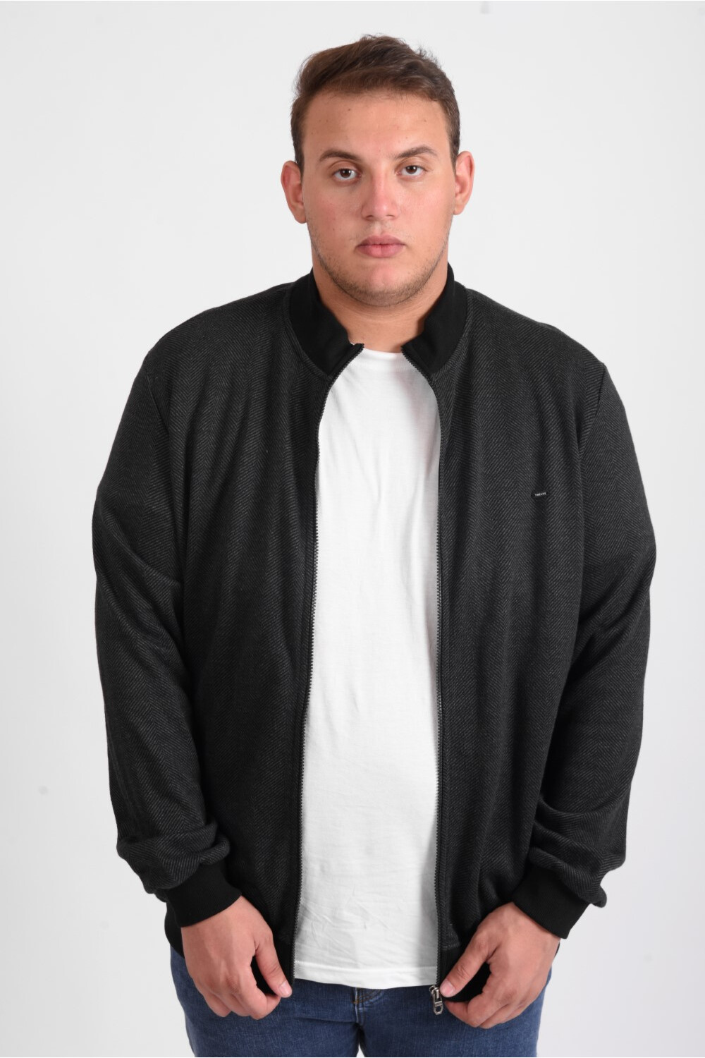 Men's Big Size Full Zipper Padded Basic Melton High Neck Sweatshirt With Unique Style
