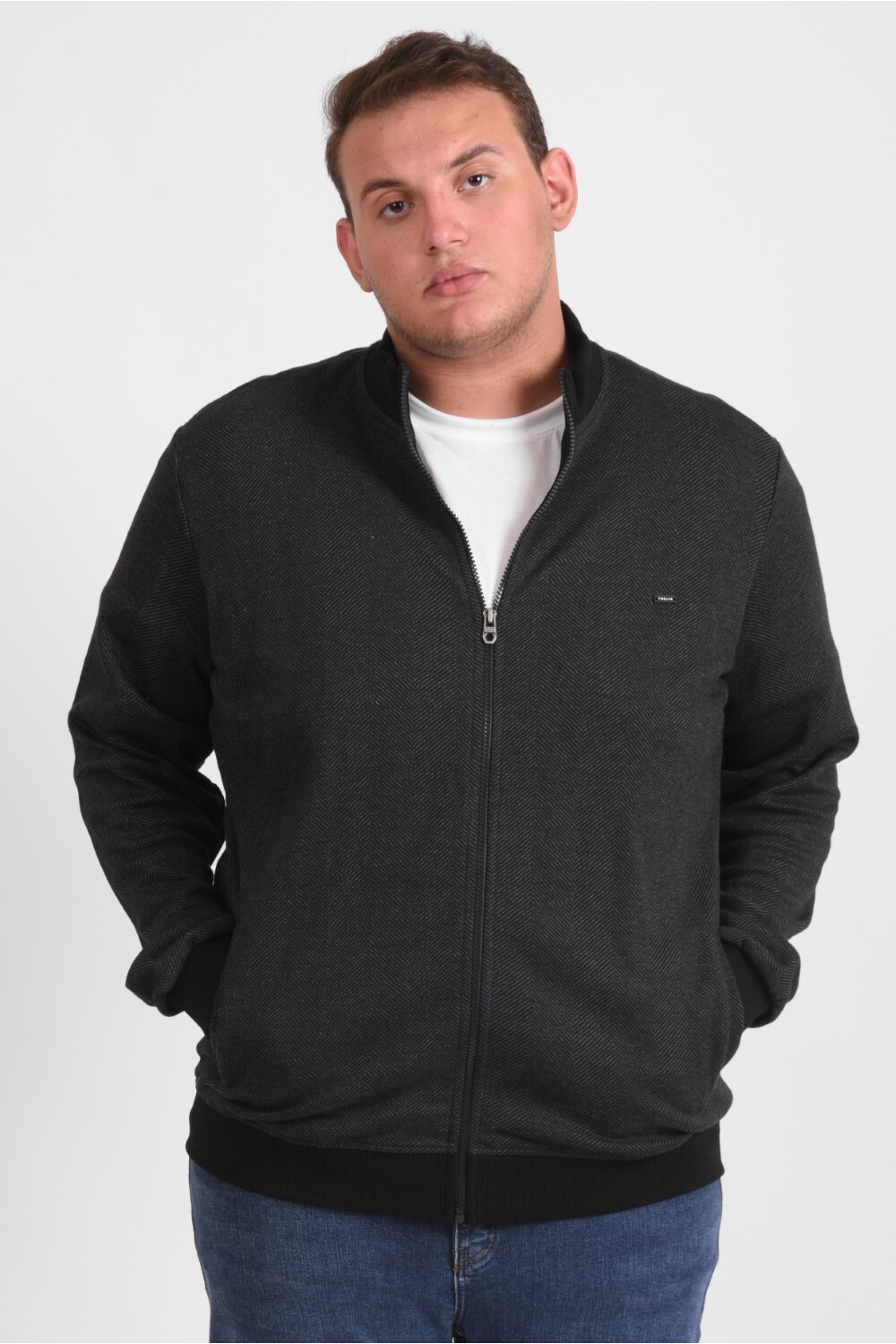 Men's Big Size Full Zipper Padded Basic Melton High Neck Sweatshirt With Unique Style