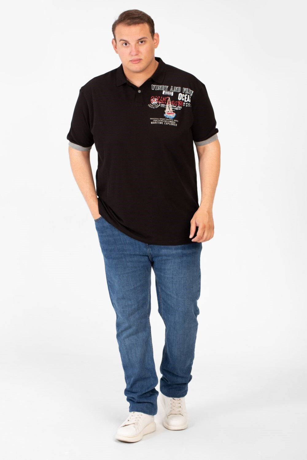 Men's Big Size Printed Polo T-Shirt With Short Sleeves In High Quality Material