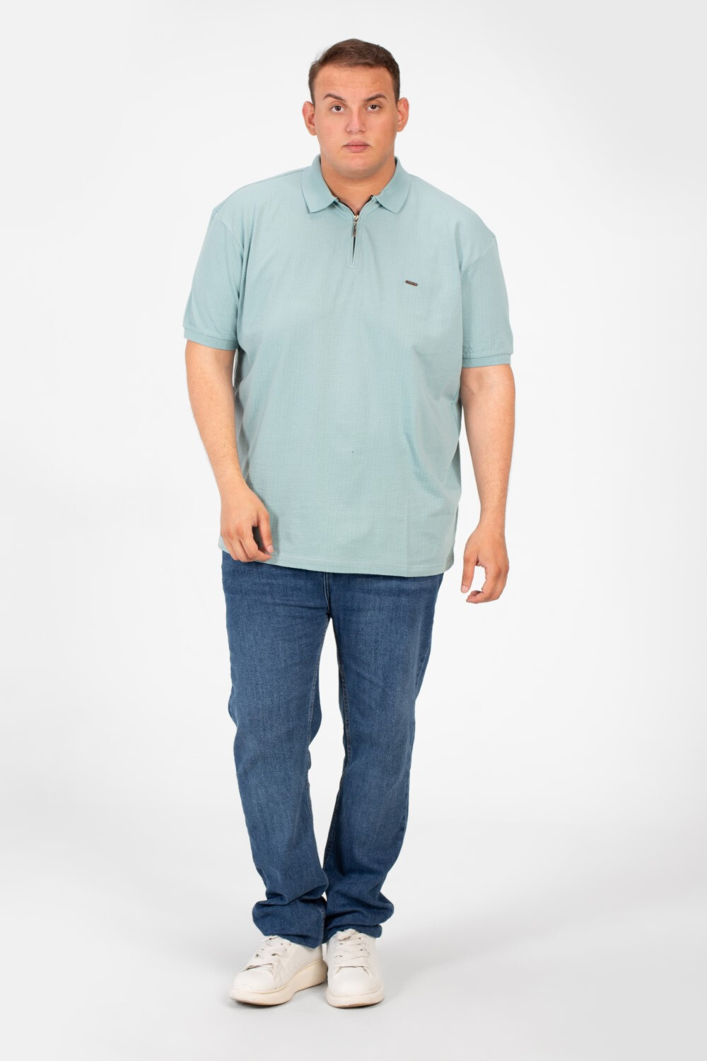 Men's Big Size Polo T-Shirt With Basic Details Short Sleeves Half Zip