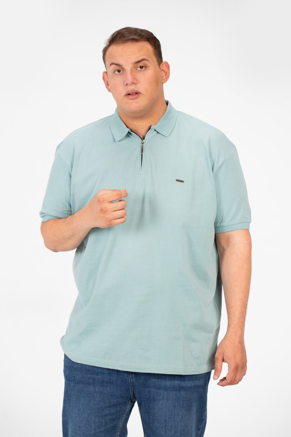Men's Big Size Polo T-Shirt With Basic Details Short Sleeves Half Zip
